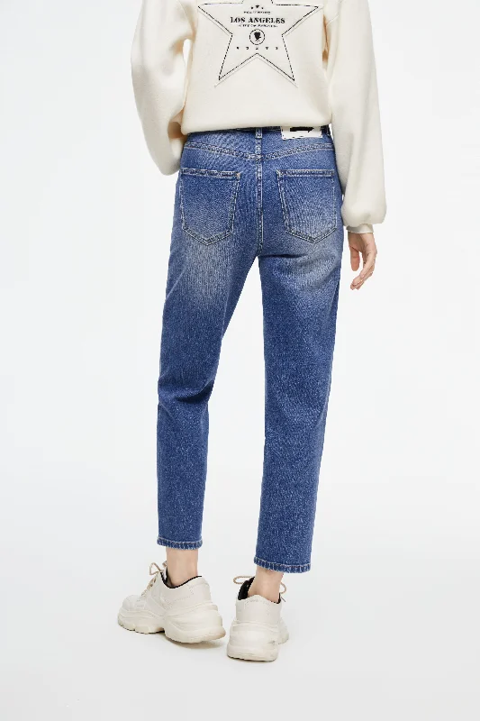 Washed Blue Denim Pencil Pants