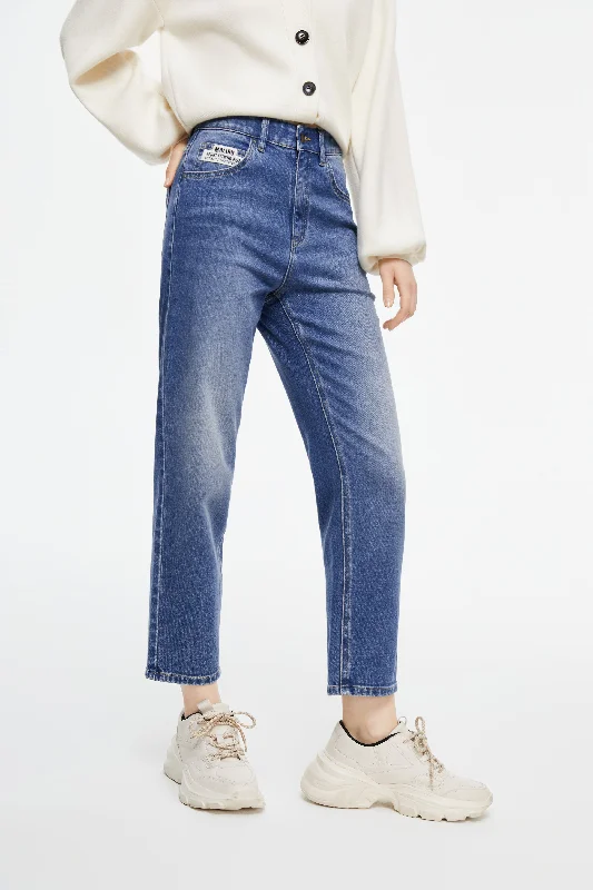 Washed Blue Denim Pencil Pants