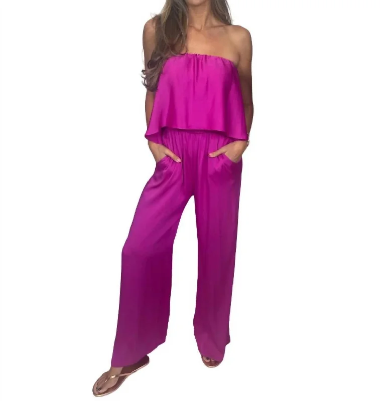 Washed Cascade Strapless Jumpsuit In Orchid