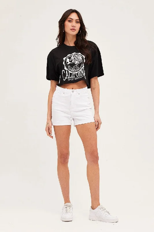 White Mid Rise Rolled Hem Skinny Denim Shorts