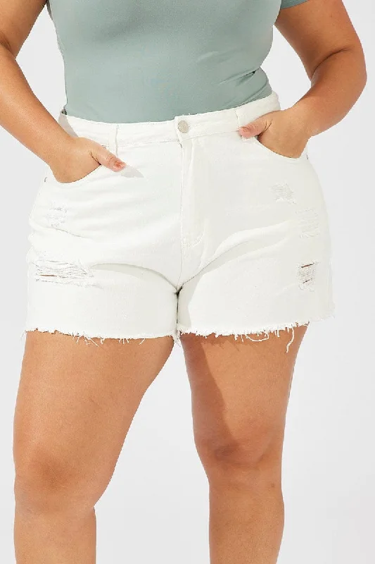 White Relaxed Shorts Mid Rise