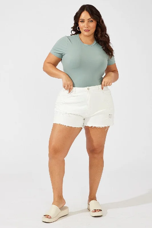 White Relaxed Shorts Mid Rise