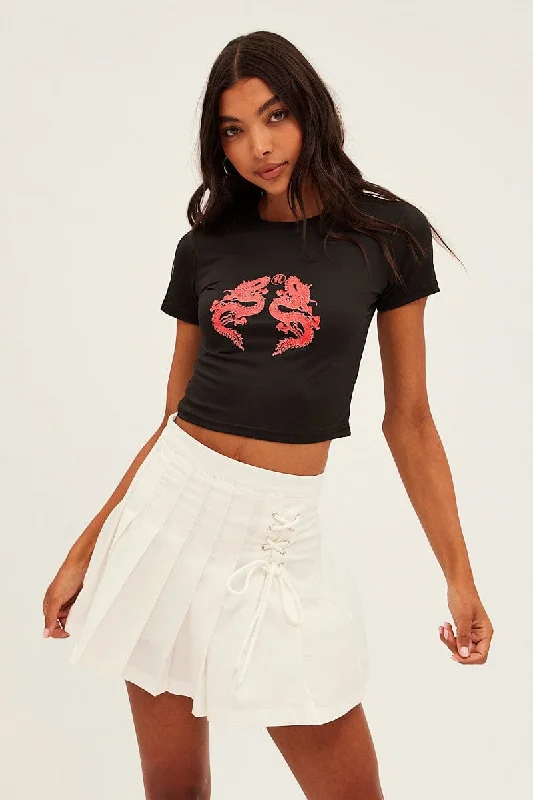 White Tie Front Tennis Mini Skirt