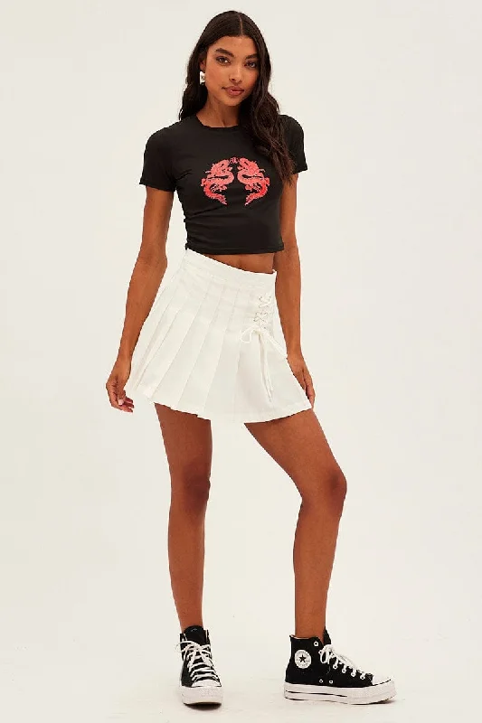 White Tie Front Tennis Mini Skirt