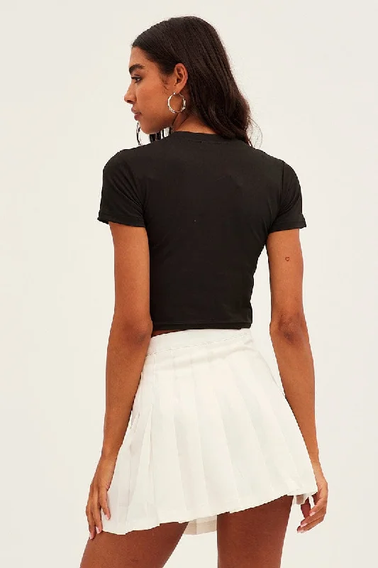 White Tie Front Tennis Mini Skirt