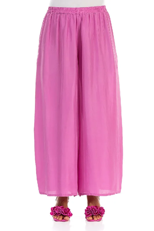 Wide Flowy Wild Berry Pure Silk Trousers