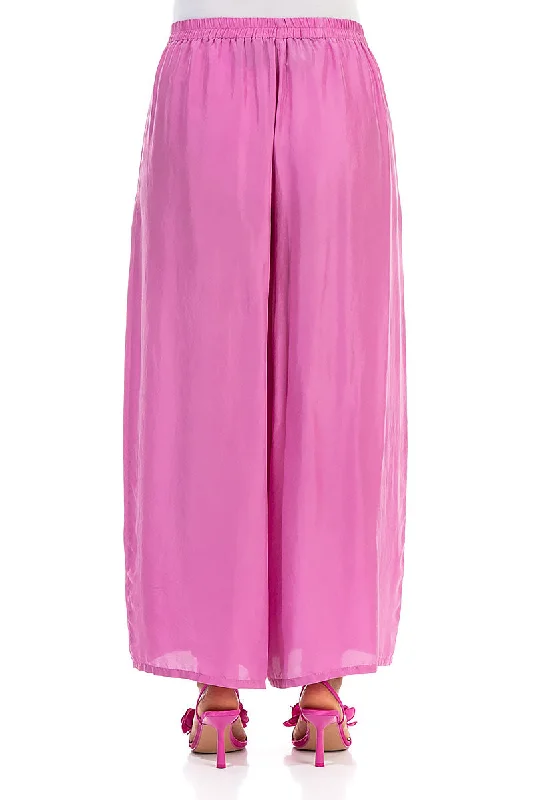 Wide Flowy Wild Berry Pure Silk Trousers