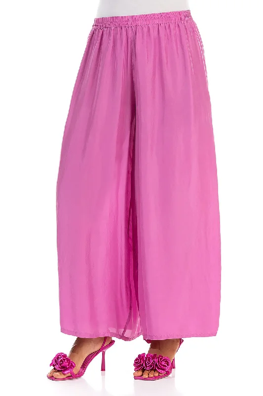 Wide Flowy Wild Berry Pure Silk Trousers