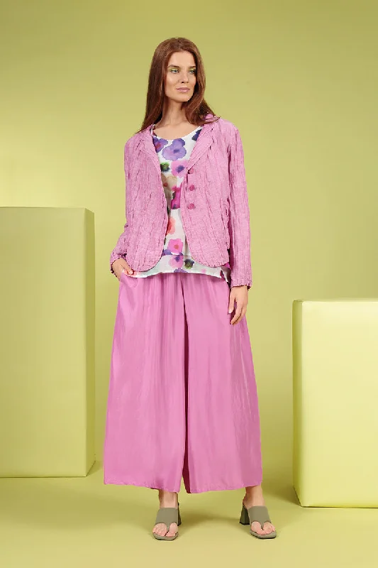 Wide Flowy Wild Berry Pure Silk Trousers