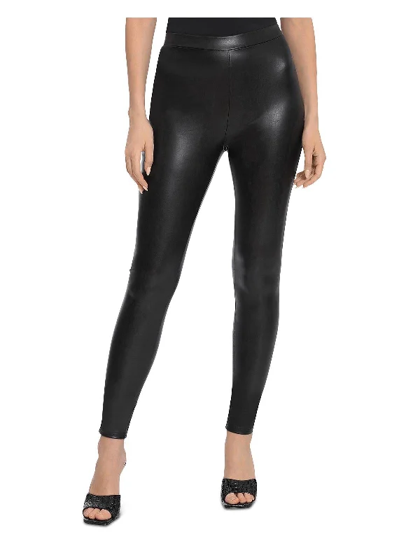 Womens Faux Leather Stretch Leggings