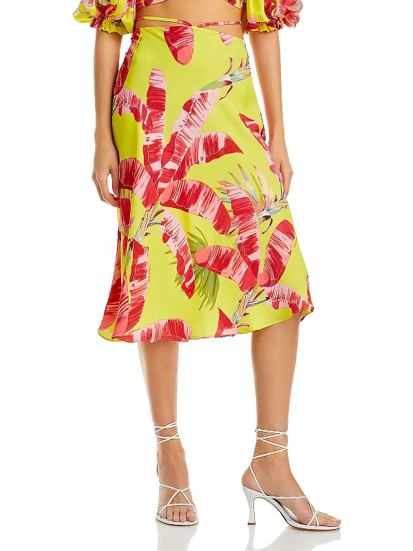 Womens Floral Print Front Tie Midi Skirt