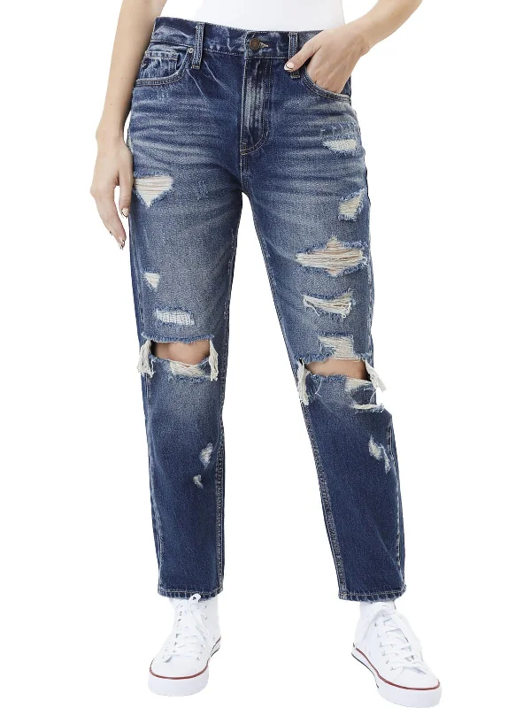 Womens High Rise Distressed Mom Jeans