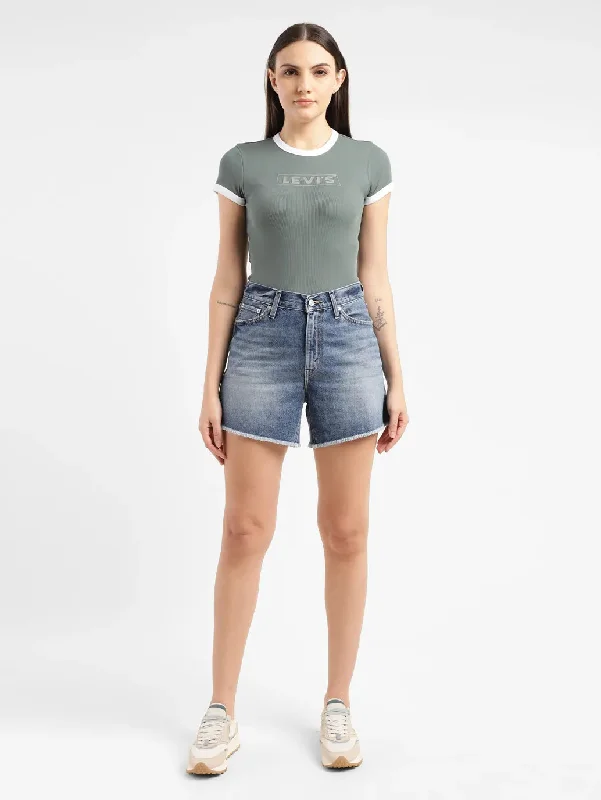 Women's High Rise Mid Indigo Regular Fit Denim Shorts