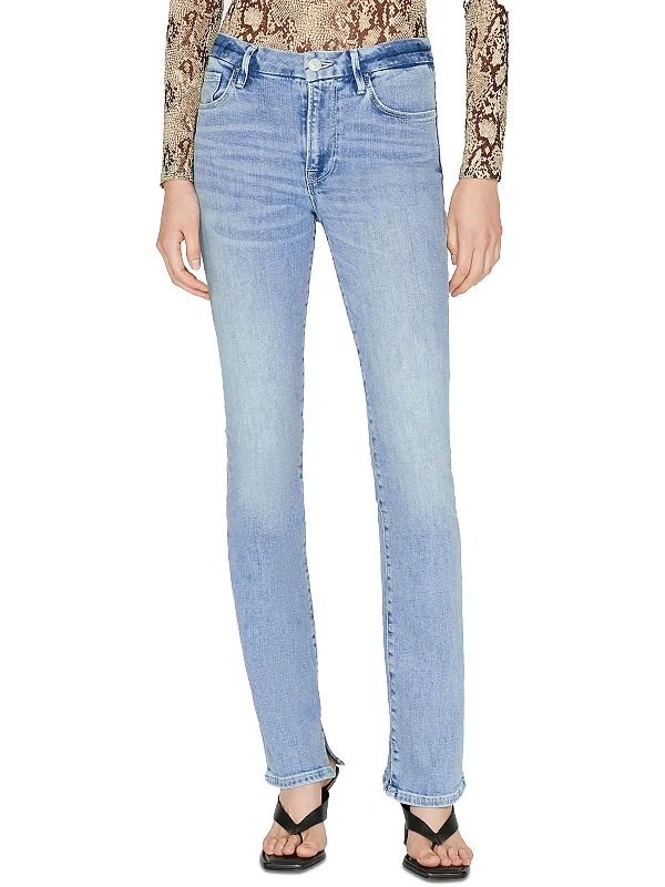 Womens Mid-Rise Side Slit Bootcut Jeans