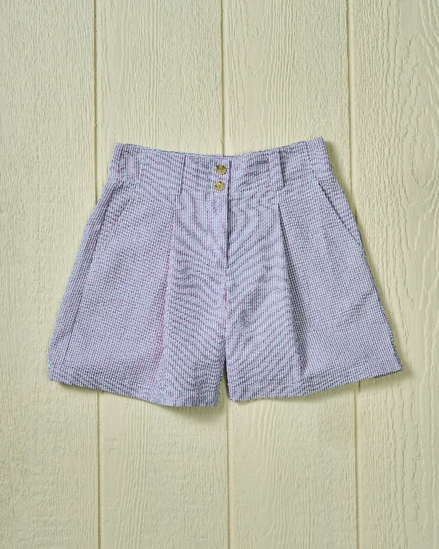 Women's Pleated Short in Overdyed Blue Seersucker