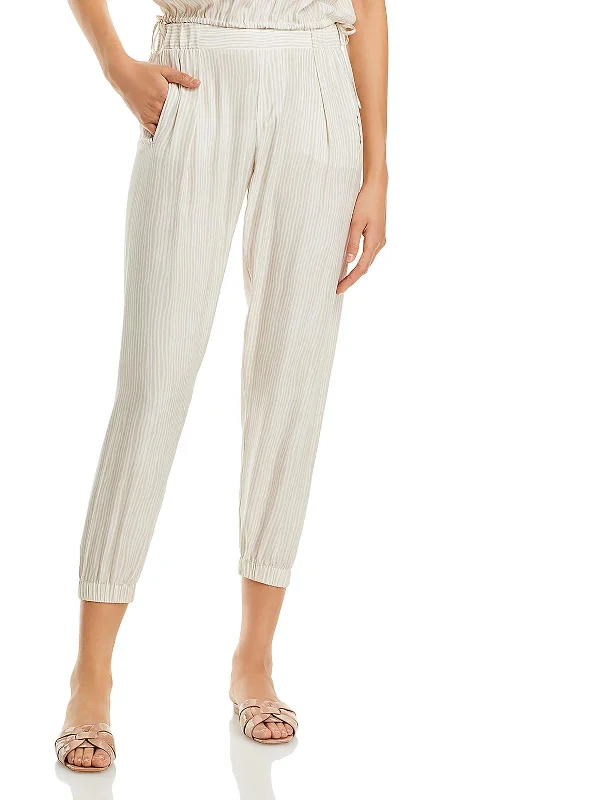 Womens Silk Striped Cropped Pants