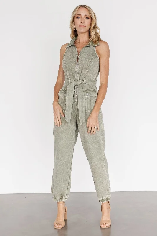 Zahara Sleeveless Jumpsuit | Washed Olive